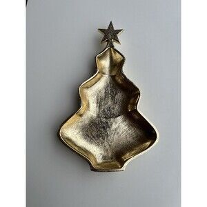 Indian Artisan Brass Christmas Tree Serving Plate Cookie Plate 14" Holiday Decor